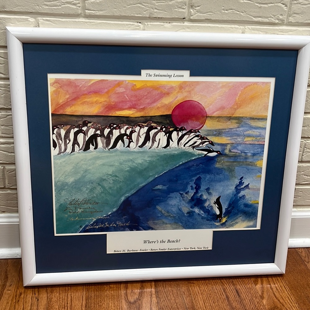 SIGNED BETSEY FOWLER WATERCOLOR PRINT. “Where’s The Beach/The Swimming Lesson”